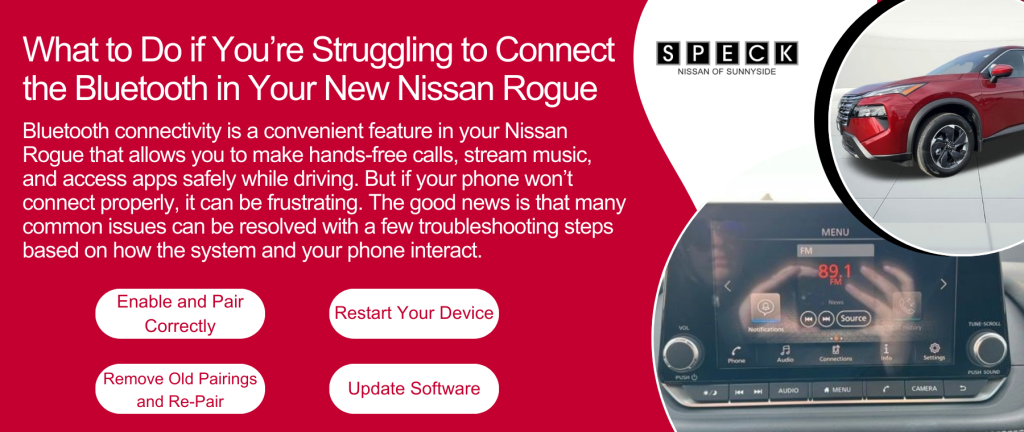 Informative imaging showing what to do if you Nissan Rogue Bluetooth is not connecting