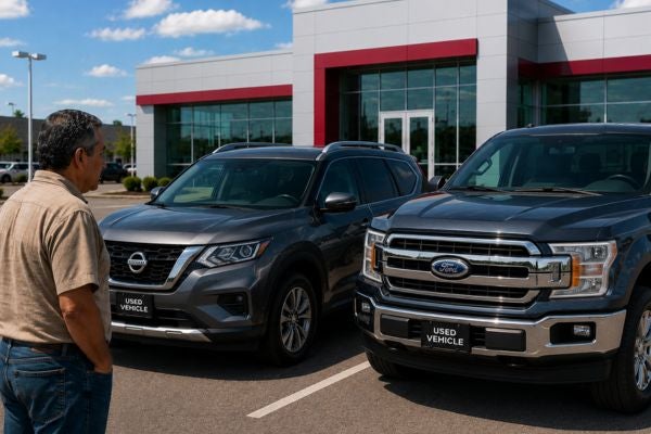 man shopping used vehicles