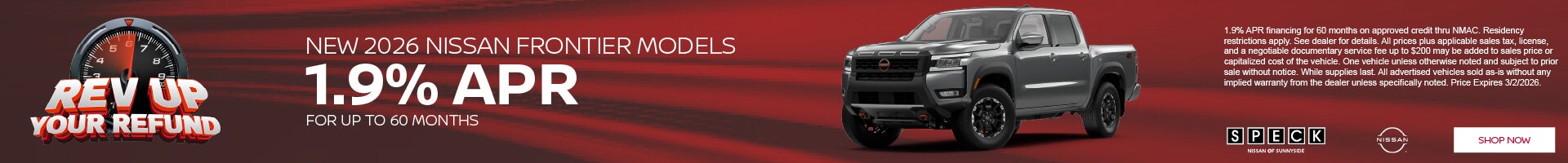 1.9% apr for 60 months on new nissan frontier trucks