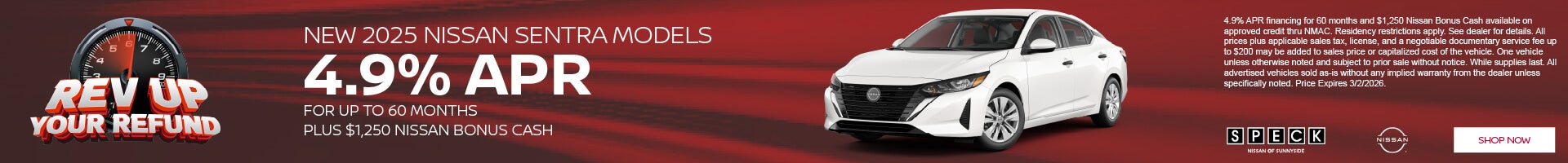 4.9% apr for 60 months on new 2025 nissan sentra models