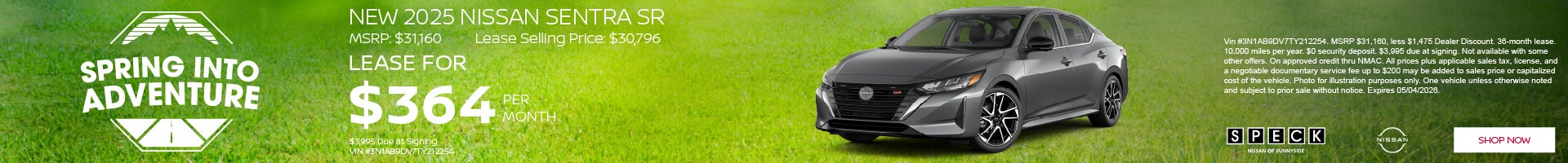 lease a new 2026 nissan sentra for 364 per month