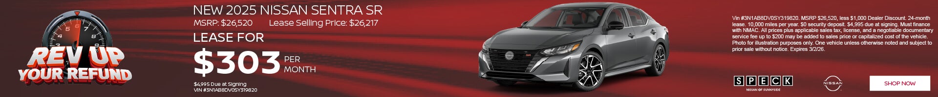 new 2025 nissan sentra $303 per month lease