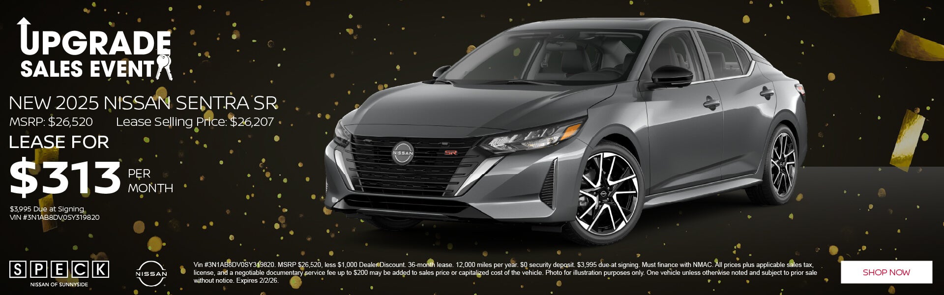 313 per month lease on a new 2025 nissan sentra