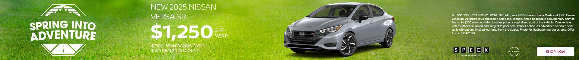 1250 discount on 2025 nissan versa sr
